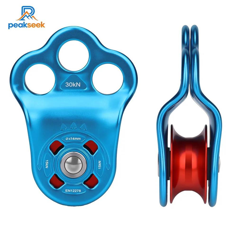 Peakseek 30KN 7075 Aluminum Alloy Single Pulley Built-in Ball Bearing 3-Hole Outdoor Rock Climbing Pulley