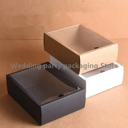 10pcs Multi Size Kraft Cardboard Box Small Gift Box Large Window Paper Box For Packaging White Black Paper Box With Window