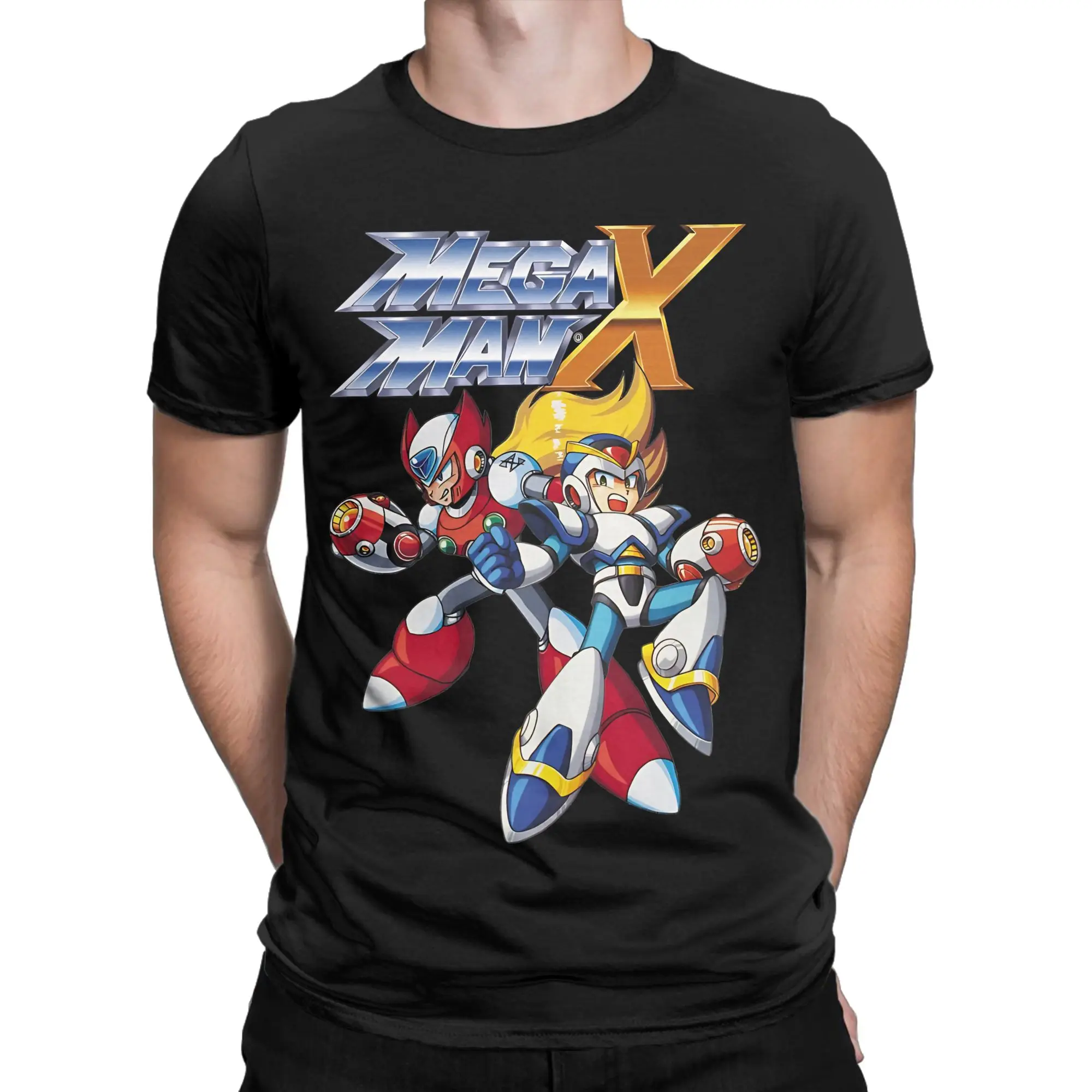 X  Graphic 100% Cotton T-Shirt Megaman Tops Tees For Men