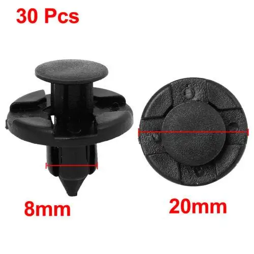 30 Pcs 8mm Car Plastic Rivets Fastener Bumper Push Clips