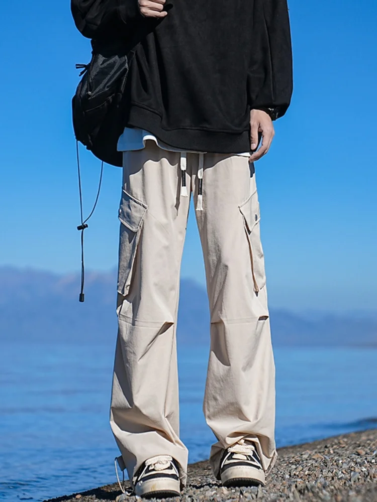 

American Sle Men's Work Pants Summer New Trendy Straight Leg Casual Long Pants Wide Leg Slimming Floor-Length Pants