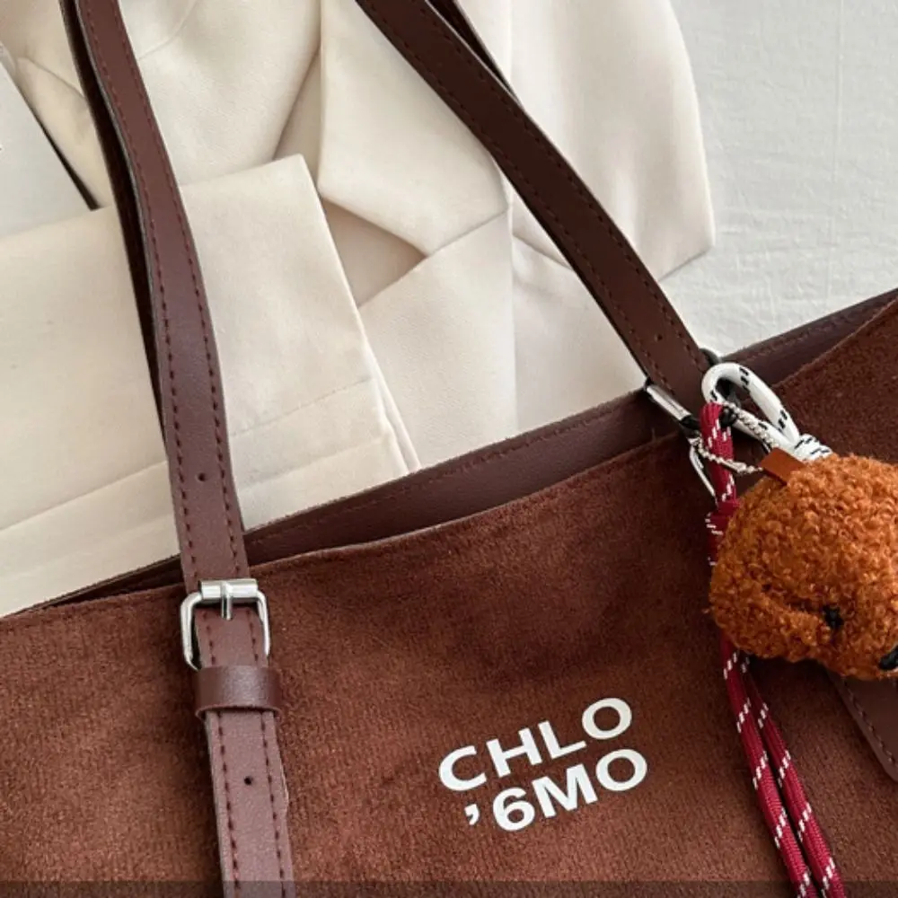 다용도 한국 스타일 PU 토트백 벨벳 PU 솔리드 컬러 레터 언더암 백 대용량 핸드백 스웨이드 숄더백 여행용