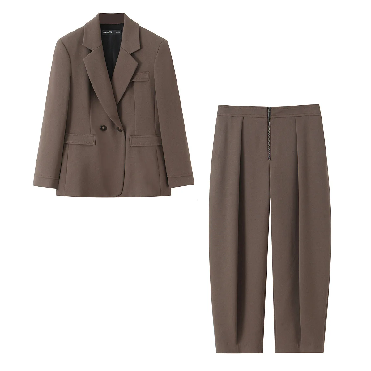 

Women's double-breasted blazer with shoulder pads + zippered slim-fit pants LG77