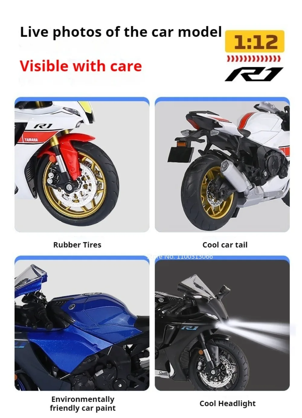 1:12 Legierung R1 R3 Motorradmodelle Spielzeug Legierungsautos Lenkbare Räder Miniatur-Motorrad mit Licht und Sound Fahrzeuge Tischdekoration – Detail 7