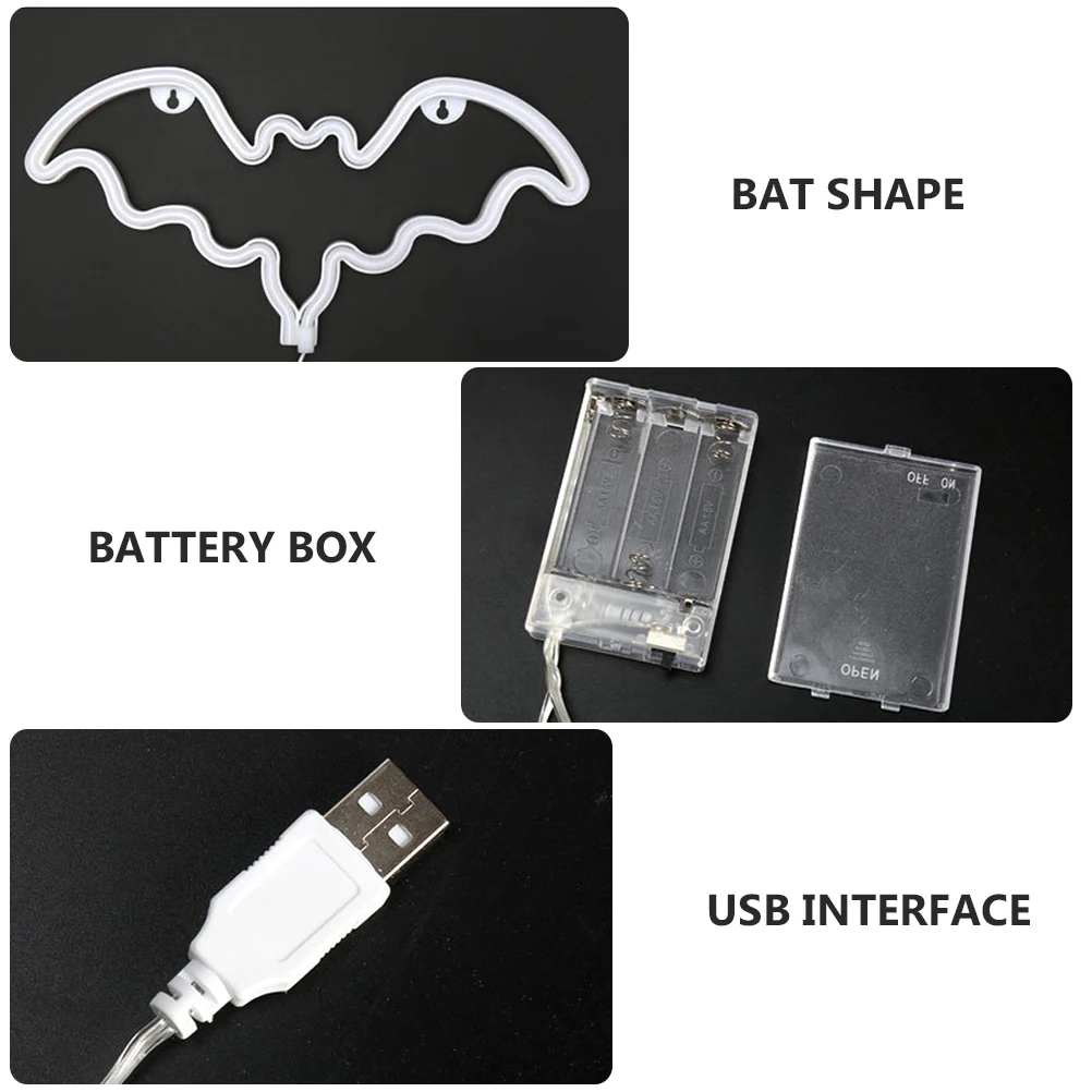 

1Pcs Halloween LED Bat Neon Light White Creative Durable Decorative Light USB Powered Party Festival Lamp