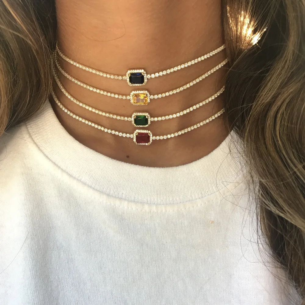 

rainbow birthstone cz wedding choker necklace tennis cz chain gorgeous trendy fashion european women elegance collar chain