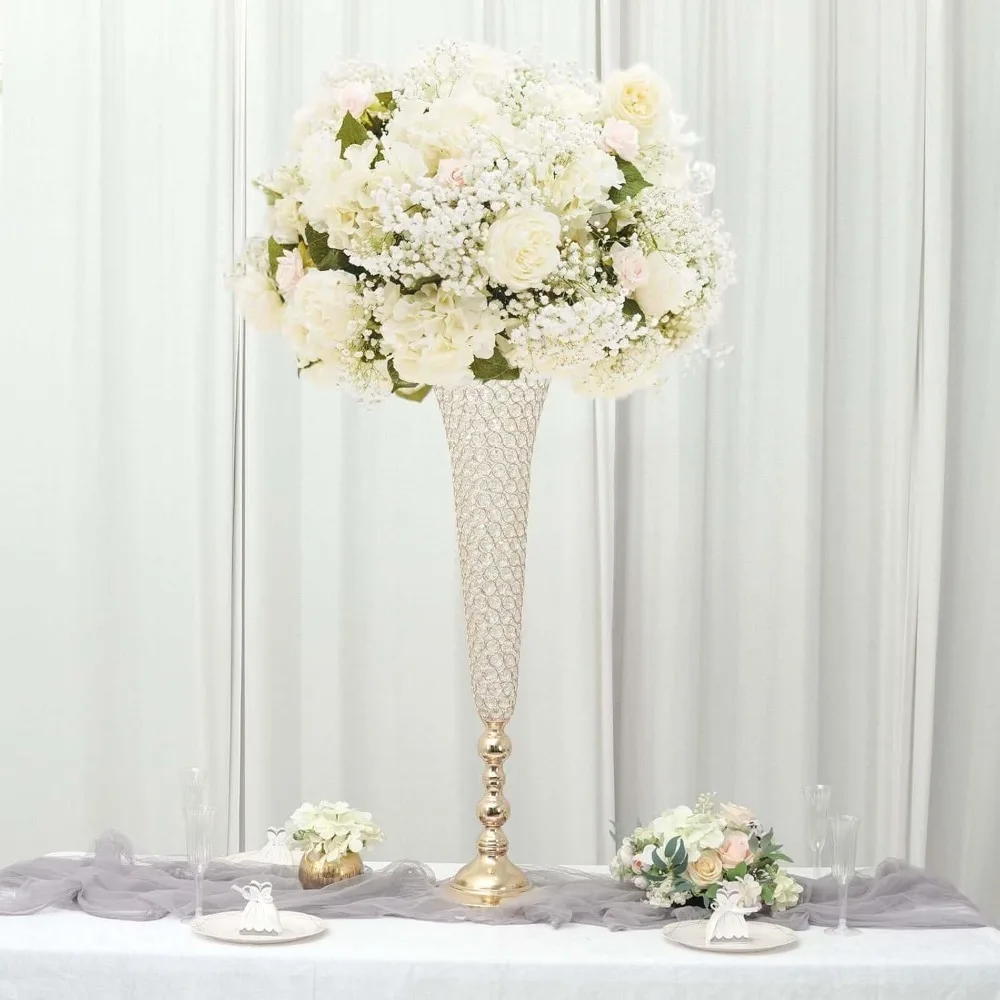 

2 Pack Tall Crystal Beaded Trumpet Vase Set, Table Centerpiece.