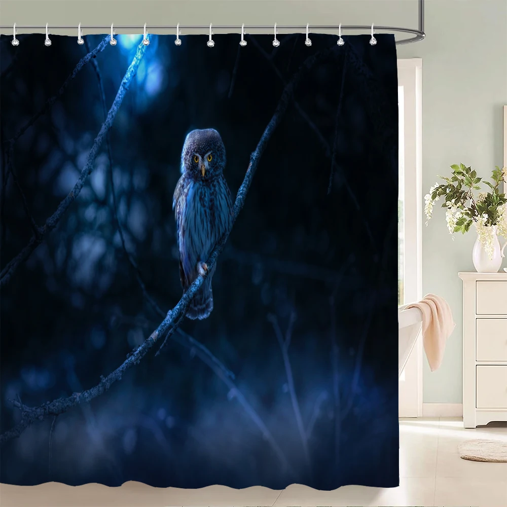 Night Forest Animal Owl Printed Shower Curtain Washable Curtain With Hook Bathroom Decorative Curtain 3D Shower curtains 180*200