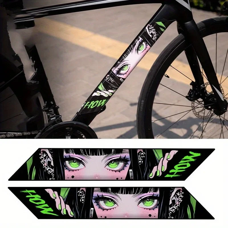 2Pcs Anime Eyes Stickers Waterproof Anti Scratch Sun Resistant Vinyl Decals for MTB Bike Tube Cycling Eye Catching Decor