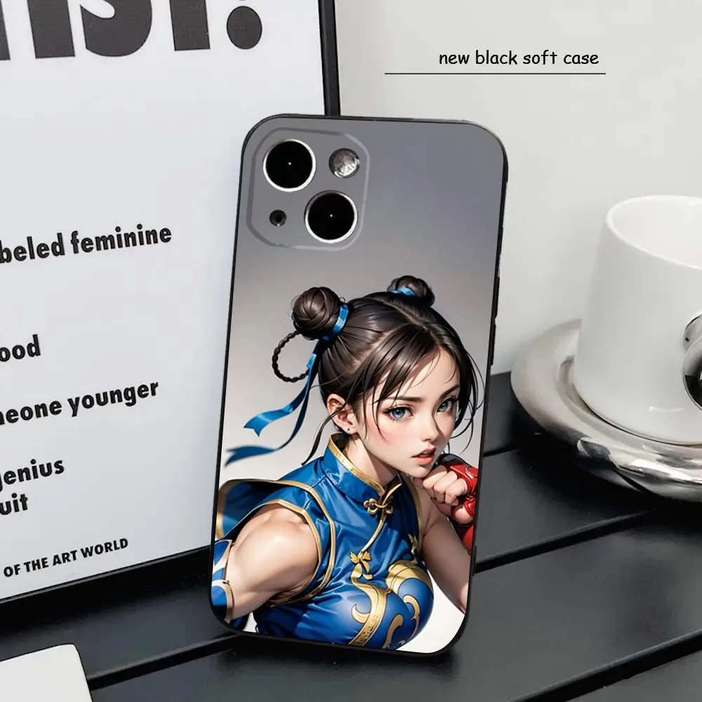 ChunLi S-Street F-Fighter Phone Case For iPhone16,15,14,13,12 Mini 11 Pro XR,X,XS,MAX 7,8 Plus Silicone Cover Soft Black