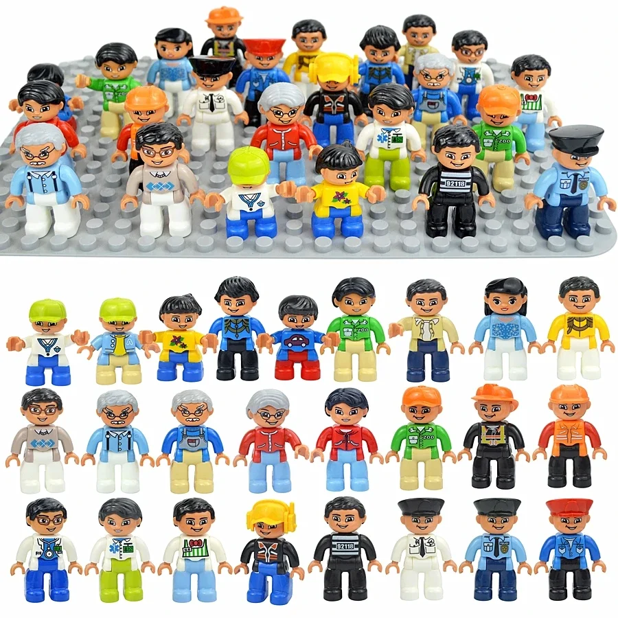 Action Figures Dolls Big Size Building Blocks Family Workers Doctor Police Farmer Compatible Large Bricks Duploes Kid Toys