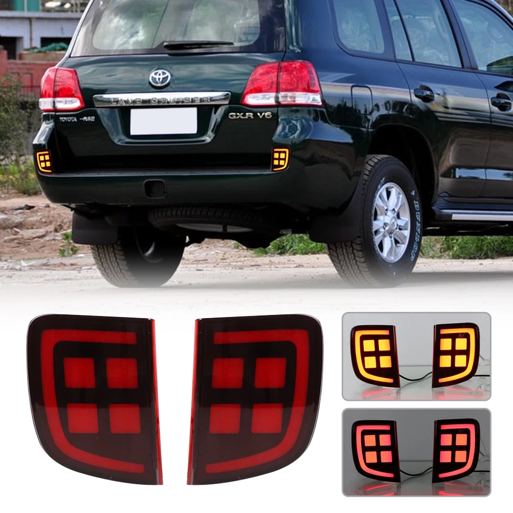 OKEEN 2pcs LED Rear Bumper Reflector Light For Toyota Land Cruiser 2008-2015 Car Daylight Turn Signal Brake Lamp AutoTail Lights