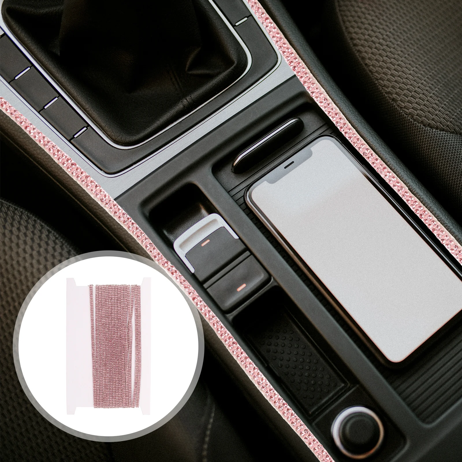 

Pink Double Row Crystal Rhinestone Trim Self Adhesive Ribbon Roll Sparkling Bling Rhinestone Strip DIY Car Decoration Craft