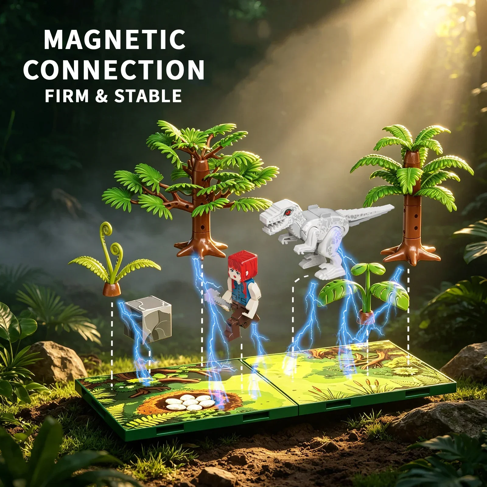 Magnetic Dinosaur Set, Versatile DIY Building Game Scene for Nests and Dens, Realistic Accessories for Outdoor and Forest Scenes
