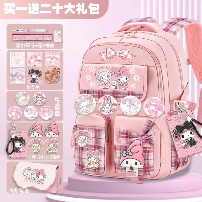 Sanurgente Cinnamoroll Cartable Cartoon Kuromi Sac à dos léger pour enfants, réduction de la charge, haute capacité, fournitures scolaires