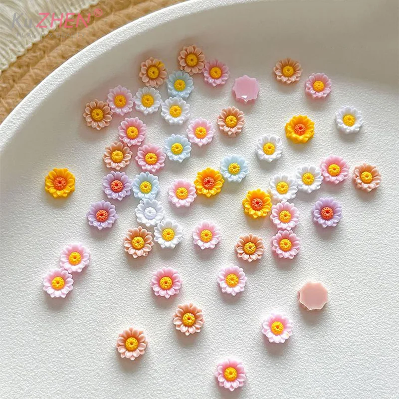50 قطعة زهرة ملونة مسمار الملحقات ديزي خمسة البتلة زهرة الراتنج مسمار الحفر ثلاثية الأبعاد الزهور المختلطة مجوهرات أظافر المواد الزخرفية #5