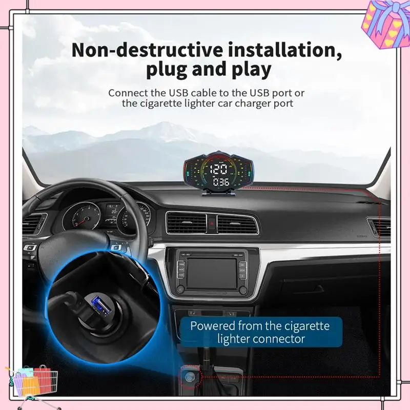 

A77T-Car GPS Speedometer Head Up Display Speed Alarm HUD Compass Car Electronic KMH MPH Gauge Meter For All Vehicles
