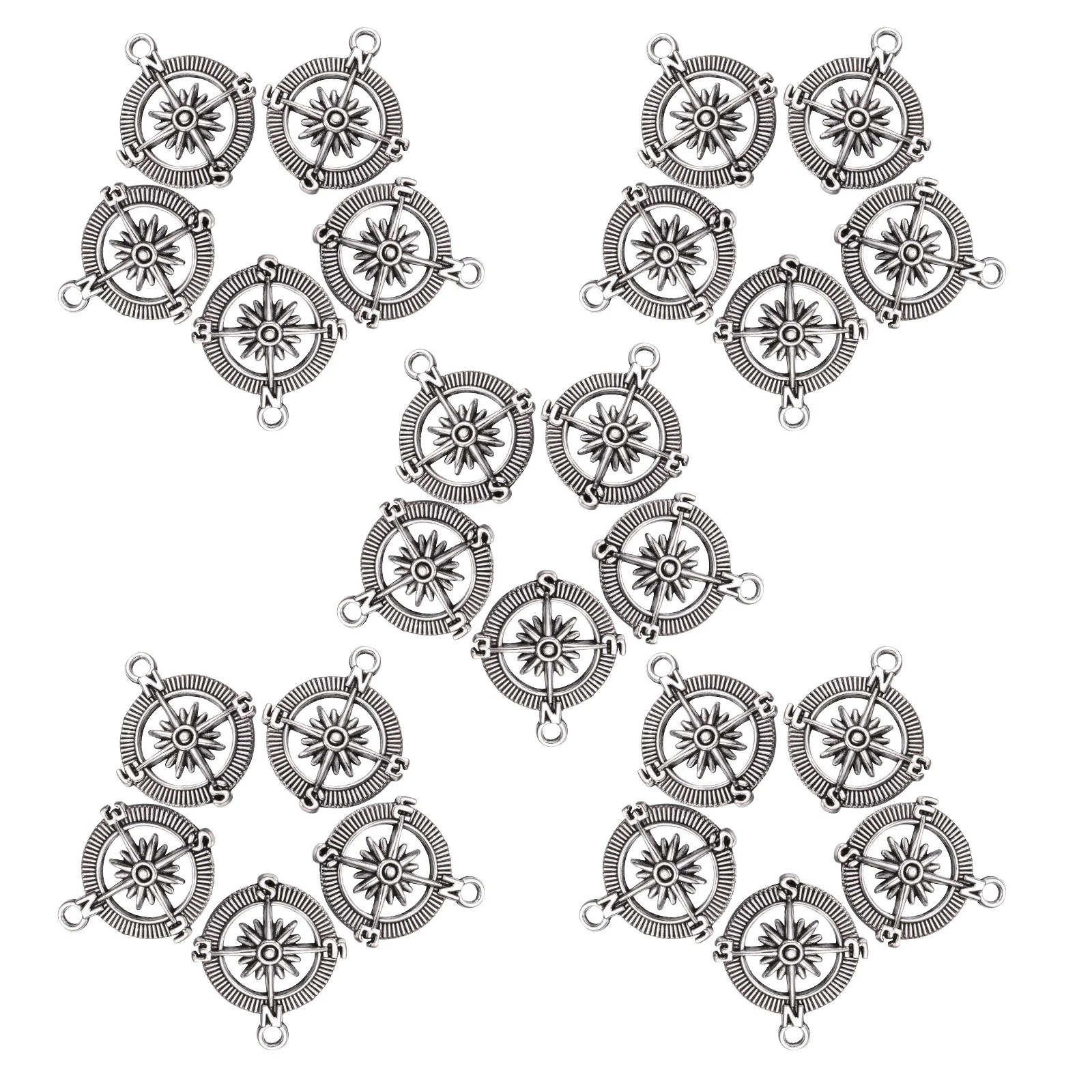 

50Pcs Graduation Pendants Compass Shaped DIY Accessory Jewelry Supplies for Necklace Bracelet Keychain Cosplay Costume Silver