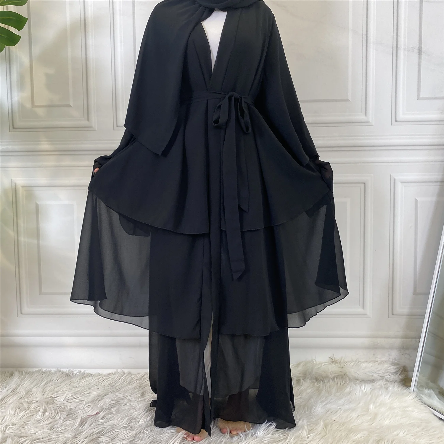 Muçulmano aberto abayas feminino chiffon preto macio mão sentimento ramadan festa em casa robe outono kaftan islâmico mangas compridas roupas