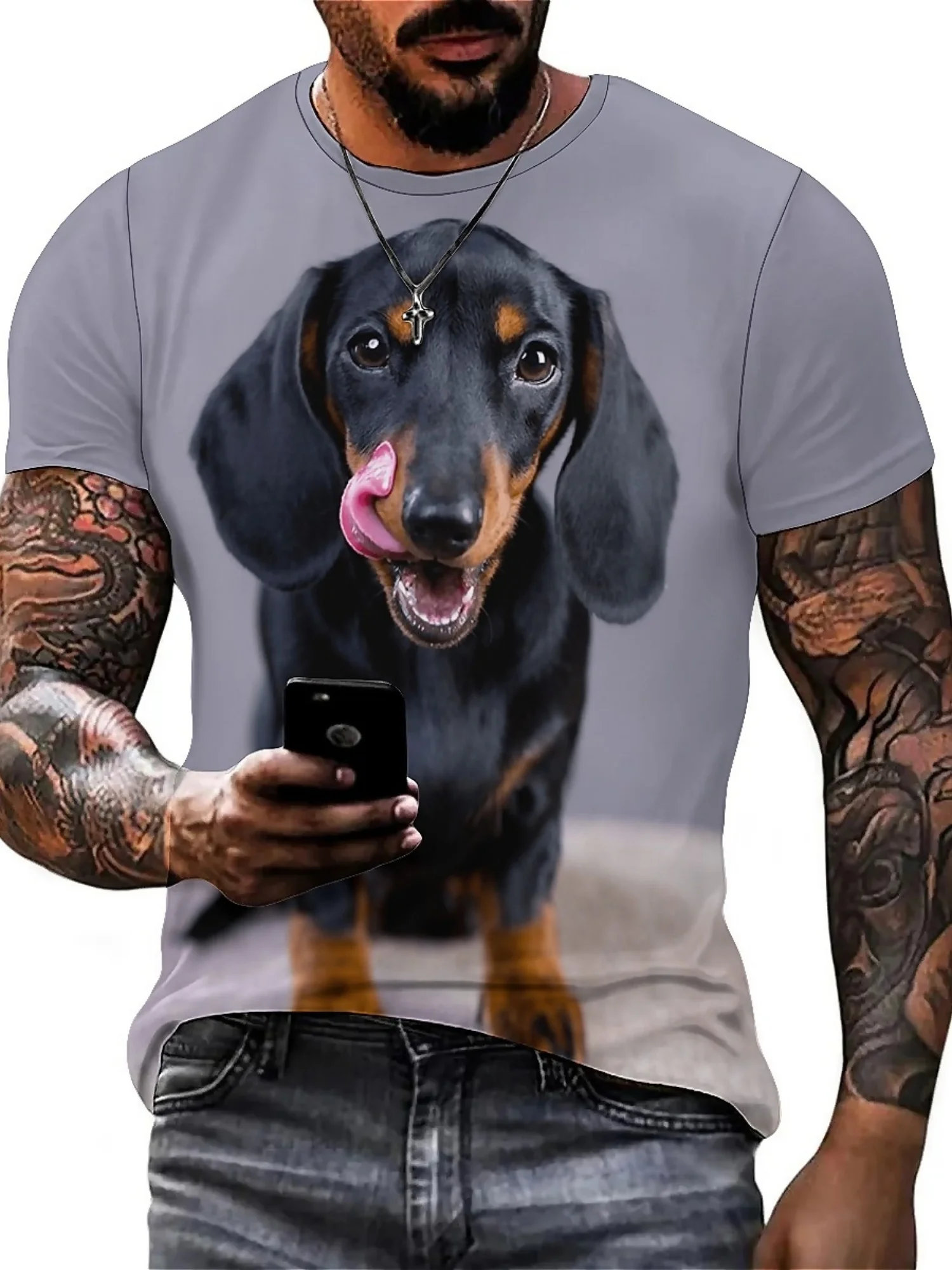 Men's Summer Fun 3D Dachshund Print T-Shirt | Cool Hip-Hop Style | Breathable & Comfortable Polyester Fabric