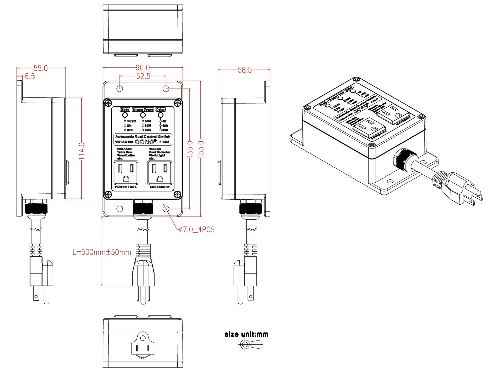 Automated Vacuum Switch Automatic Shutoff, Automatic Dust Control Switch - for Contractors and Woodworkers