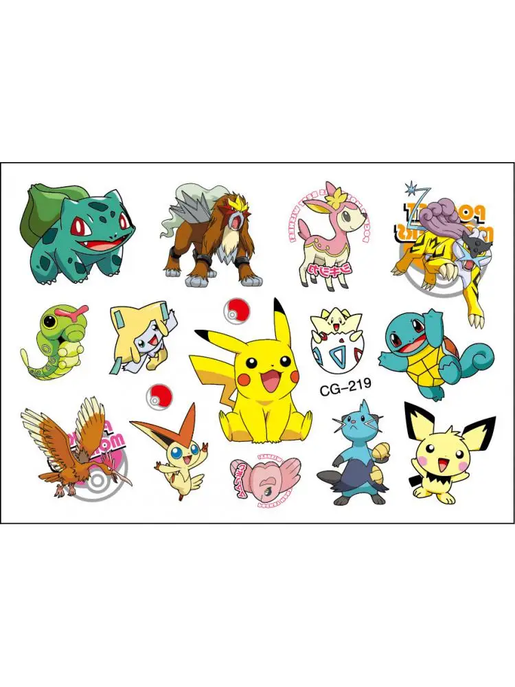 2024 New Pokemon Tattoo Stickers Pikachu Action Figure Cartoon Children\'s Temporary Tattoos Kids Girls Birthday Gift