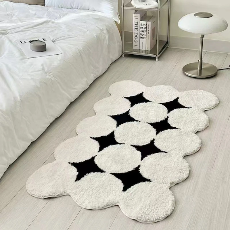 Nordic Thick Flocking Rug Modern Minimalist Anti-slip Mat for Living Room Entrance Hotel Milky White Special-shaped Carpet Ins