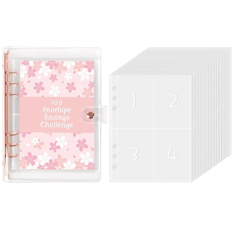 2PCS 100 Envelope Challenge Binder Easy And Fun Way To Save 5, 050 Savings Challenges Binder Set Kit