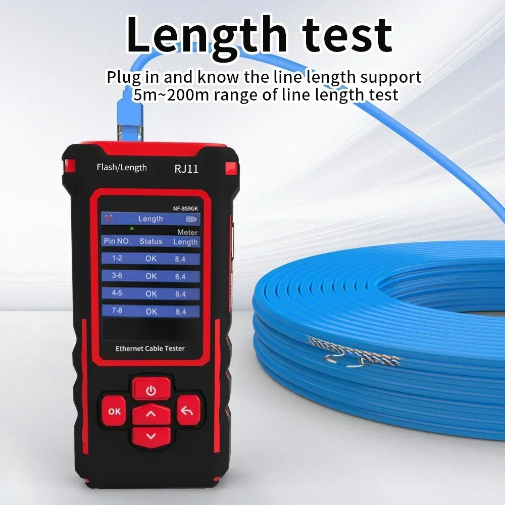 NF-859GK Network Tester Line Finder Red Light Single Head Crimping Length Breakpoint IP Scanning PING Charging Type for Networki