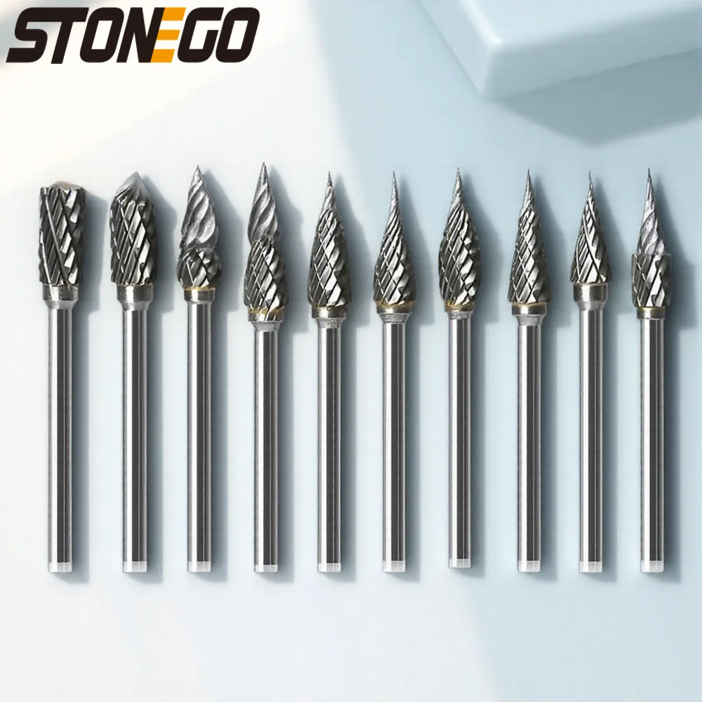 

STONEGO 10 шт. роторный напильник шлифовальная головка 3x6 мм карбид вольфрамовая сталь шлифовальная фреза для деревообработки металлообработка