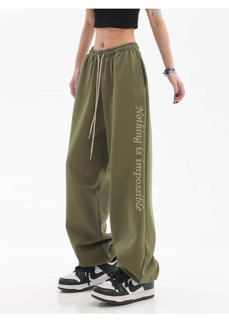 

Vintage Green Wide Leg Harem Pants Women Korean Fashion Casual Y2k Streetwear Sports Trousers Black Bottoms Loose Joggers