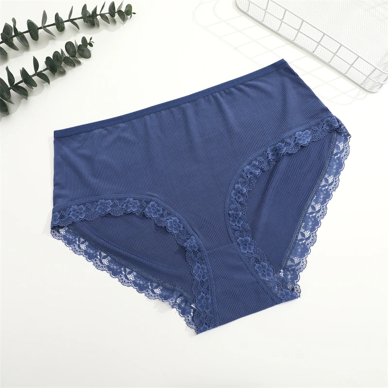 FINETOO 5PCS 여성용 레이스 플로럴 속옷 섹시한 스트라이프 신축성 있는 벨트 팬티 로우 웨이스트 통기성 브리프 솔리드 란제리 L-4XL