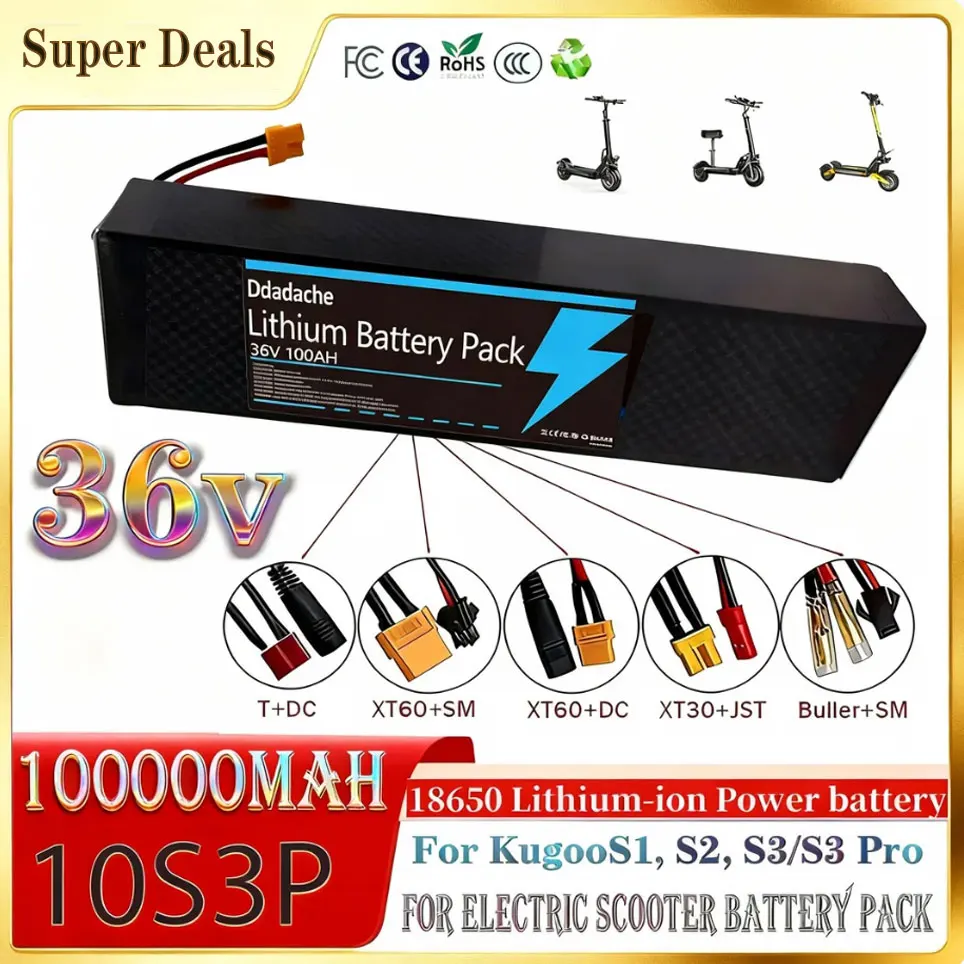 NEUER 10S3P 18650 36V 100000mAh Lithium-Ionen-Akku Geeignet für KUGOO S1 S2 S3 Elektroroller usw. Zubehör mit BMS