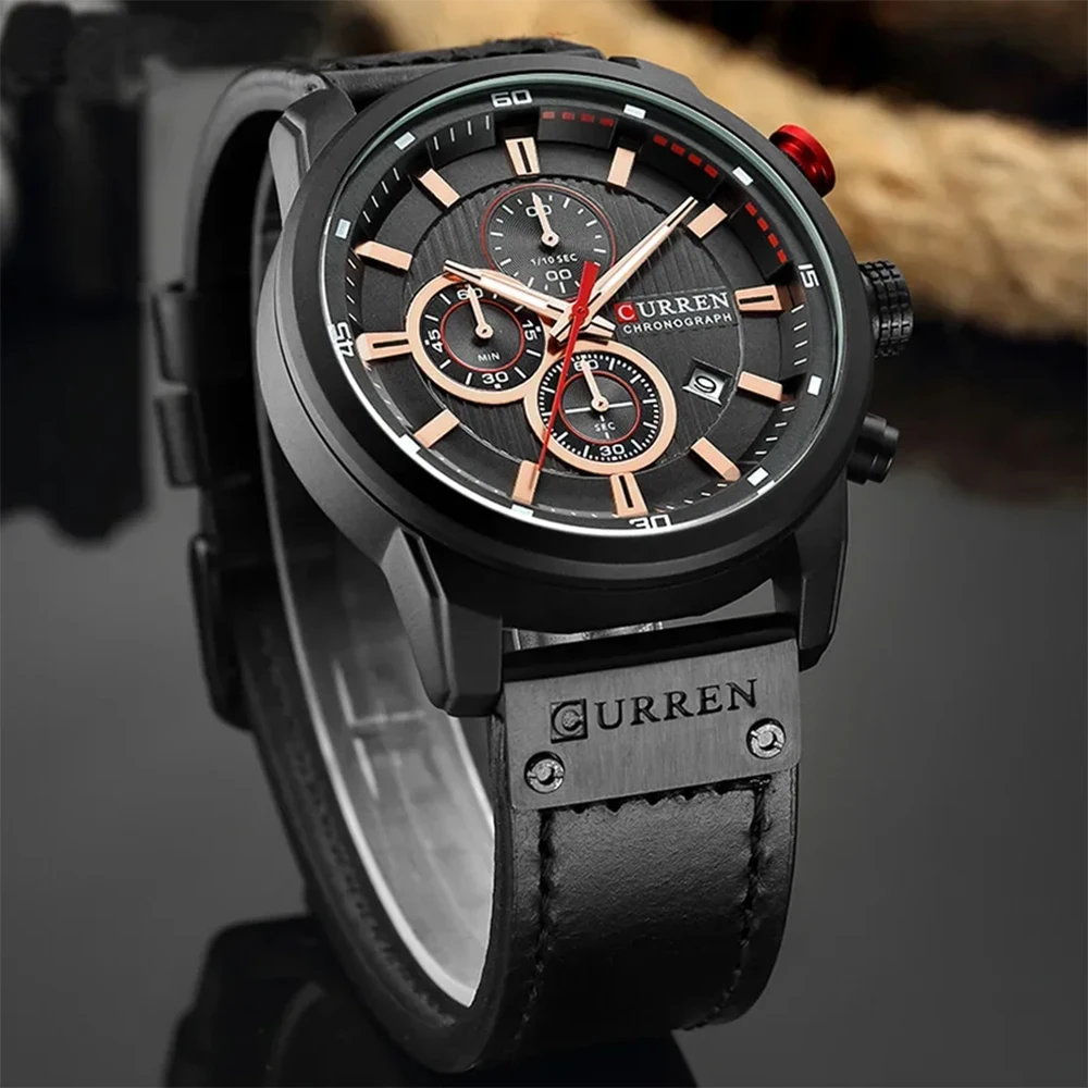 นาฬิกาควอตซ์แฟชั่นผู้ชาย นาฬิกาข้อมือผู้ชาย โครโนกราฟ สปอร์ต ปฏิทิน นาฬิกาควอตซ์ทรงกลม ของแท้ สำหรับธุรกิจ
