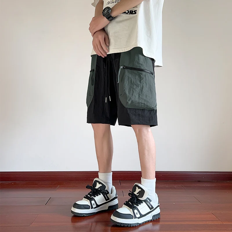 Basic Safari Style Pockets Casual Shorts Men's Clothing Youthful Vitality Solid Color Summer Sports Loose Straight Knee Pants