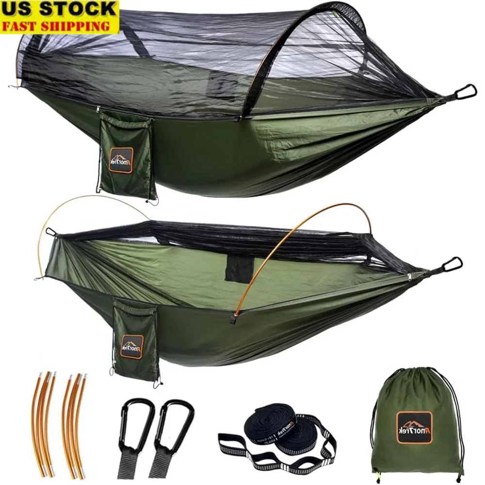 

Professional Camping Hammock with Mosquito Net Lightweight Portable Double Hammock with Tree Straps Carabiners Anti Rollover