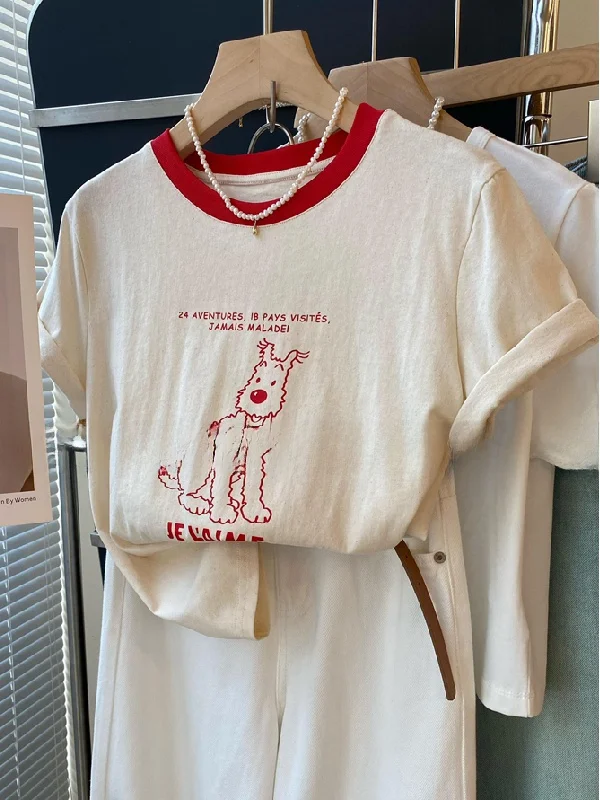

plus Size Women's T-Shirt Cartoon Letter Print Loose Short Sleeve Half Sleeve Summer Base Shirt Comfortable Breathable Cotton