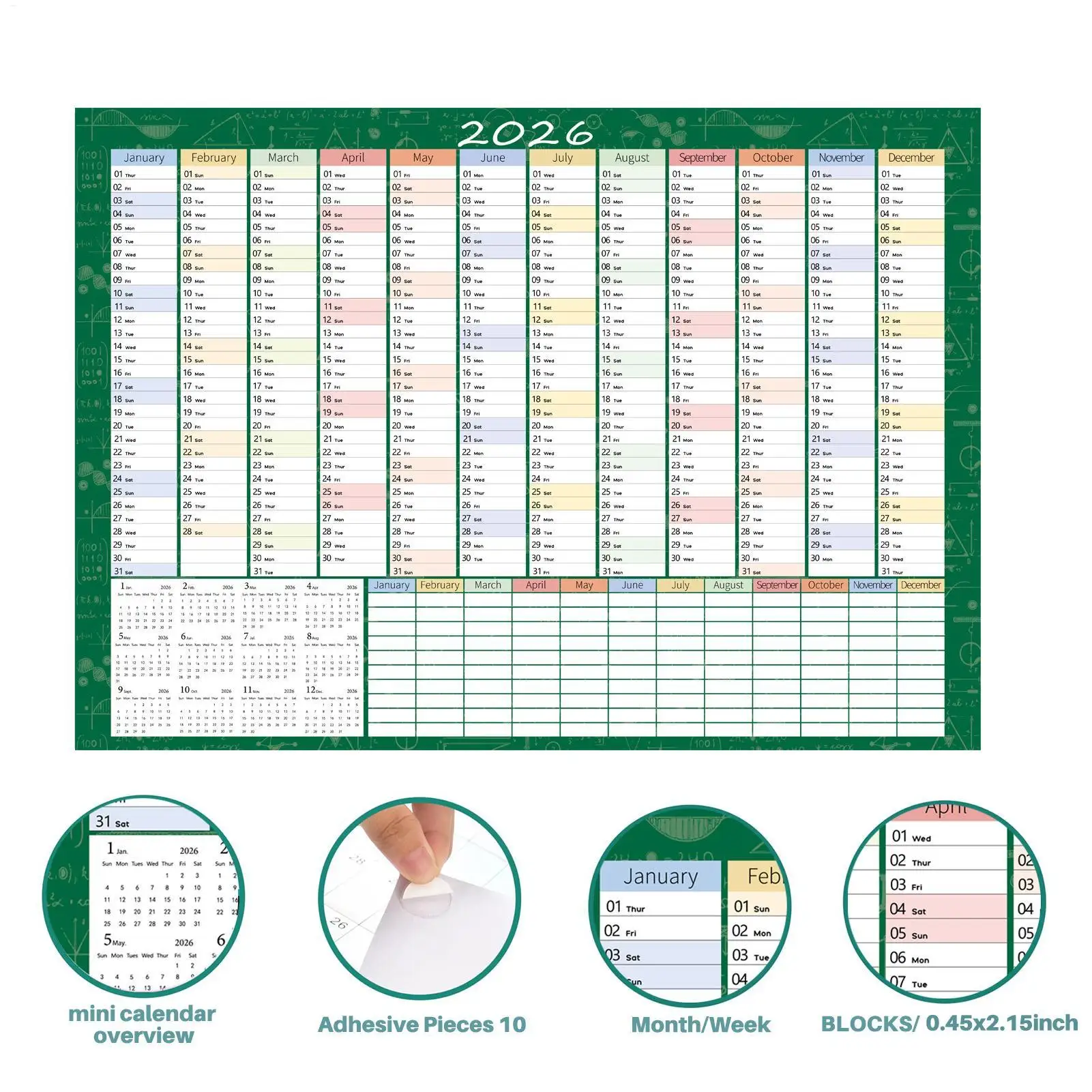 تقويم حائط لعام 2026 - ملصق كبير قابل للكتابة لتخطيط الطلاب والمعلمين والنوم وغرفة المعيشة وغرفة النوم #5
