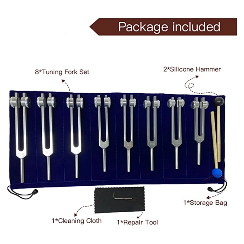 8 Pieces Chakra Tuning Fork Set Silver Chakra Tuning Fork For Healing, For Meditation