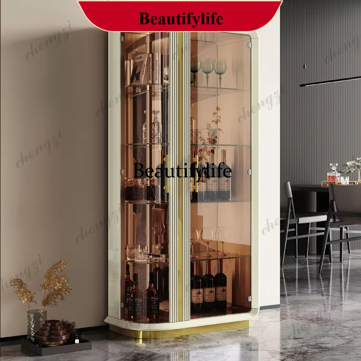 d178 Cream windshield wine cabinet, high-end wall display cabinet, modern simple living room light luxury