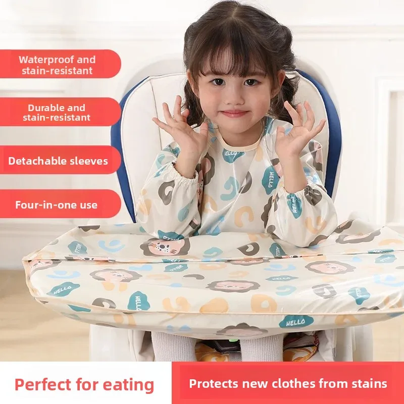 取り外し可能なワンピースハイチェアカバー-袖付き-ベビー用食事用よだれかけ-防水-子供用補助食-自分で食べられる-汚れに強い