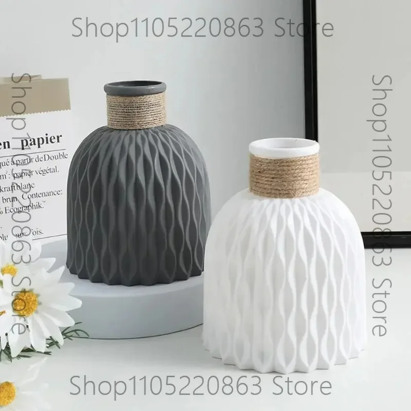 Rope Plastic Vase Flower Arrangement DIY Flowerpot Living Room Porcelain Imitation Flower Ware Home Decoration Ornaments