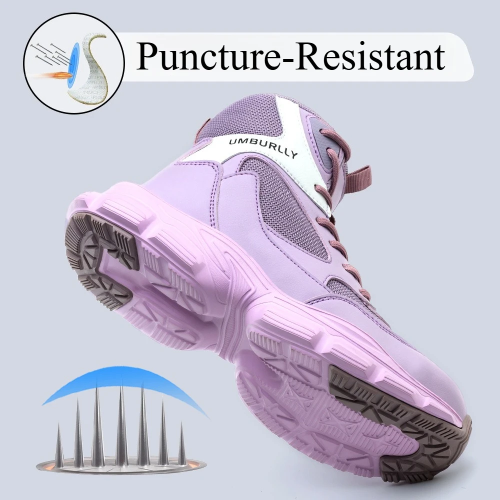Women's High Top Safety Sneakers Steel Toe Puncture-Proof Work Boots Mesh Slip Resistance for All-Day Industrial Comfort Wear