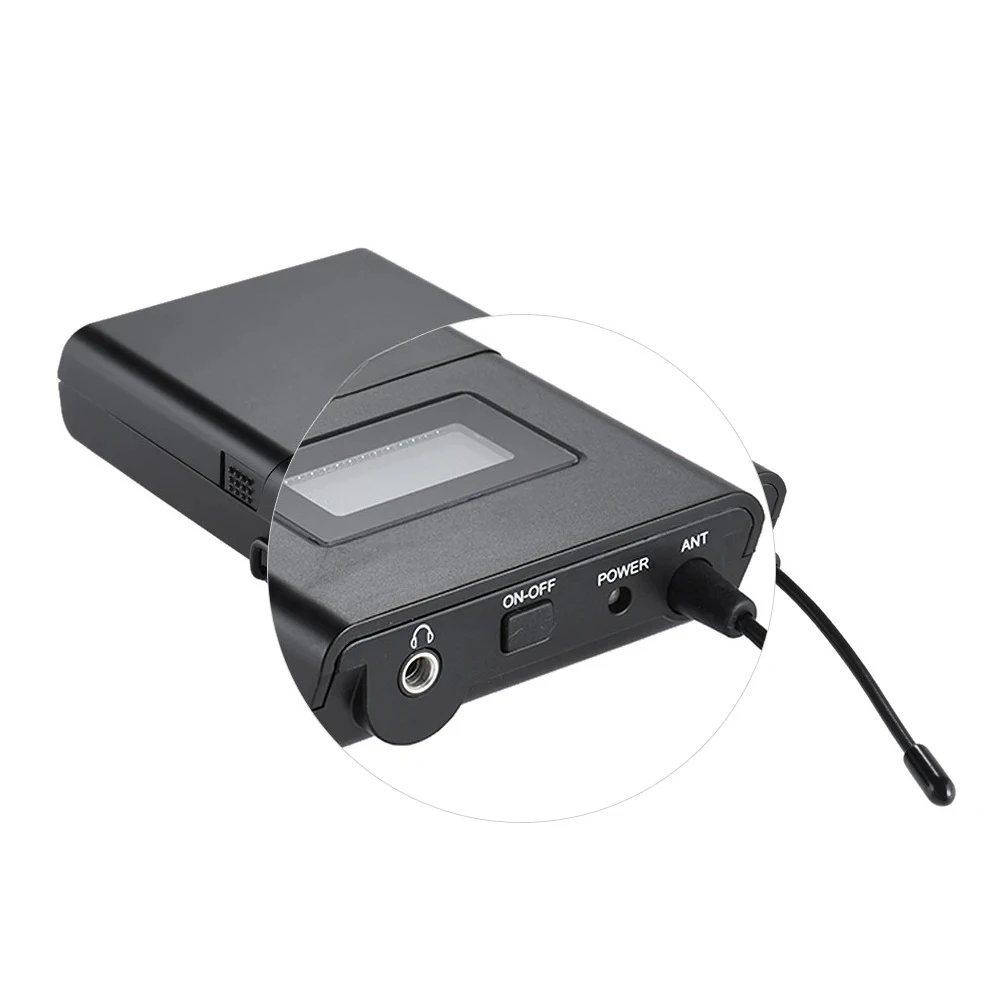 200R UHF Wireless Audio System Receiver LCD Display 6 Selectable Channels 50m Transmission Distance with Headphones
