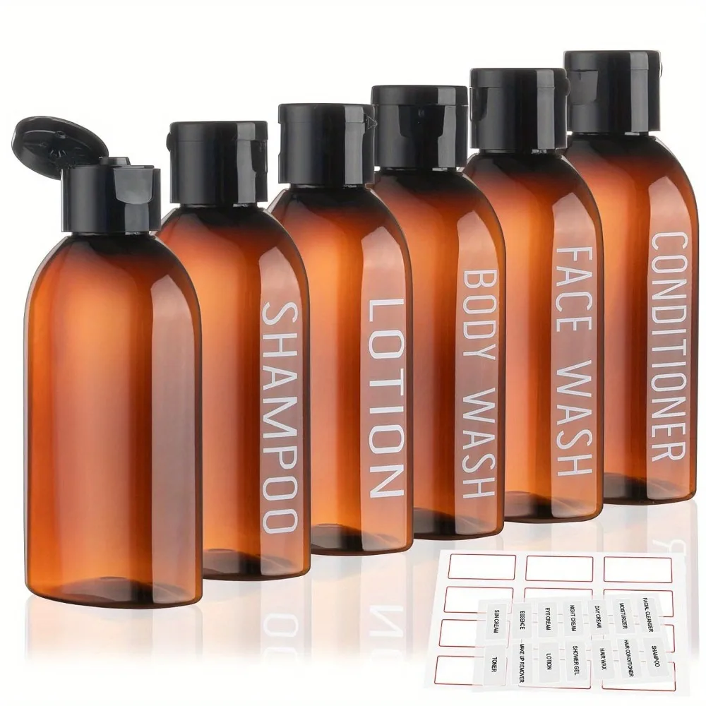 4/6pcs 100ml Capacity Travel Sub-bottling Empty with Label & Storage Bag Shampoo Dispenser Flip Cap Refillable