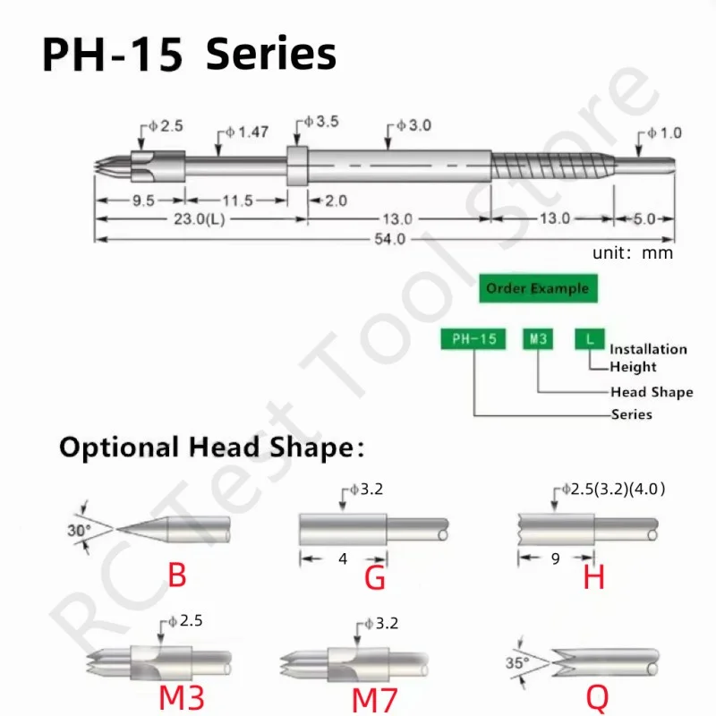 20/50個 PH-15M3 PH-15M7 23L 23mm長さ スプリングテストプローブ ICTテストピン PCBテスト用 M3ヘッド M7ヘッド 直径2.5mm 3.2mm