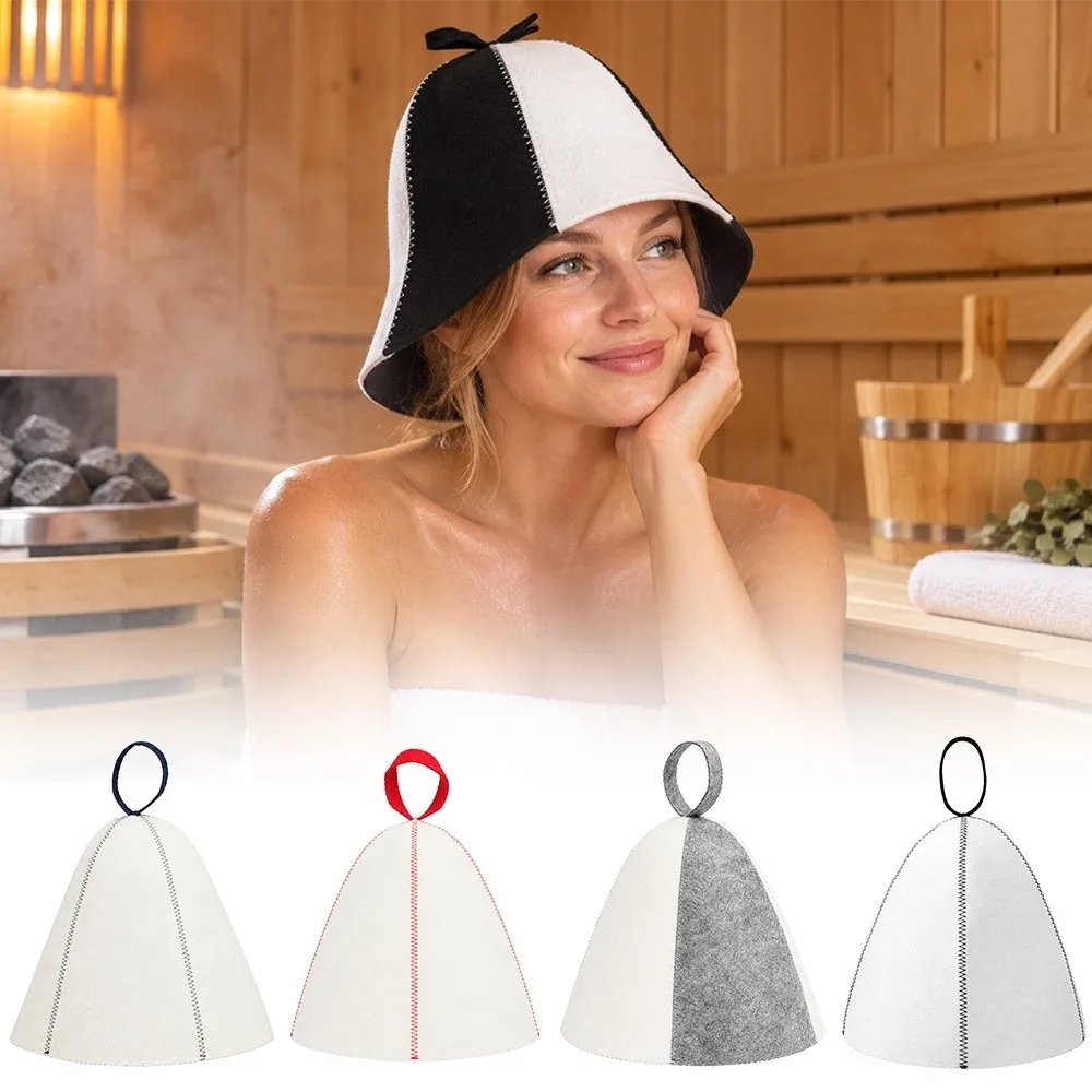 Gifts Felt Sauna Hat Thickened Absorbent Felt Sauna Cap Hanging Loop Anti Heat Steam Room Cap Bathroom Accessories