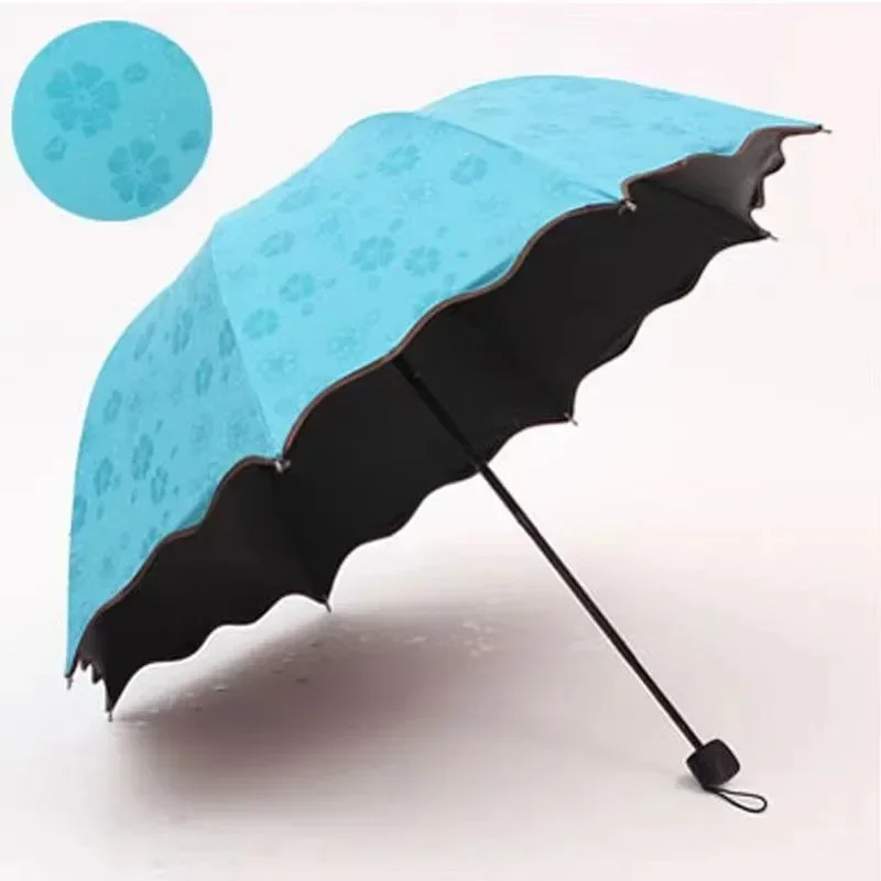 1/2PCS Tragbare Wasser Blüte Regenschirm Manuelle Offene UV Schutz Sonne Regen Dual-Use-Sonnenschirm Schwarz Beschichtung kreative Design