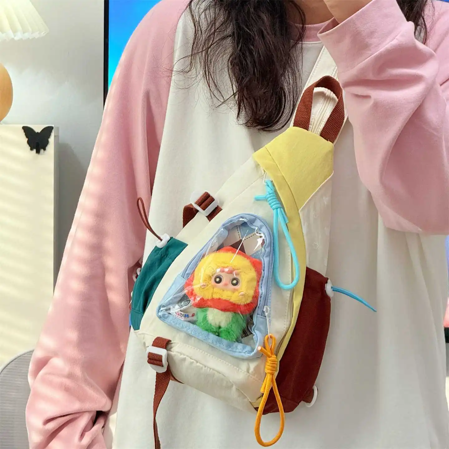 かわいいおしゃれなキャンバスチェストバッグ-2026-新しい女性用クロスボディバッグ多用途スタイリッシュなミニバッグ便利な持ち運びデザイン