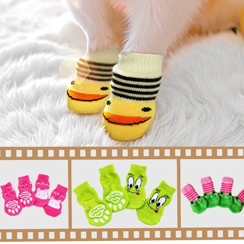 

4pcs Winter Pet Dog Socks Small Cat Knit Warm Socks Dog Anti-Slip Socks Chihuahua Thick Paw Protector Booties Pet Accessories